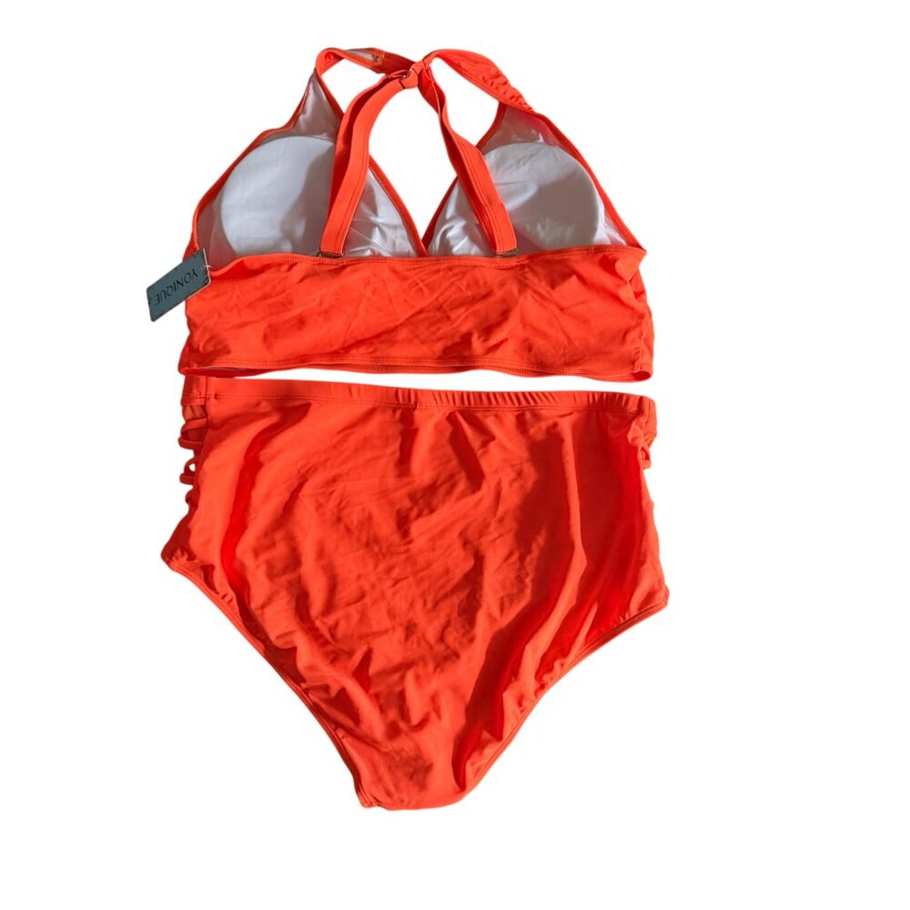 Tourniquet Orange High Waisted Bikini Set With Crisscross Halter Top NWT - Picture 5 of 5